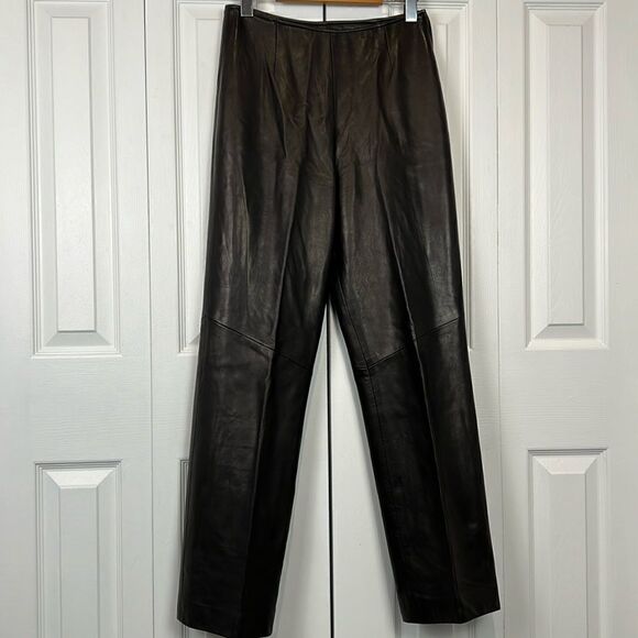 DANIER Lined Black Leather Straight Leg Side Zipper Pants‎ Size 4 - Picture 1 of 15